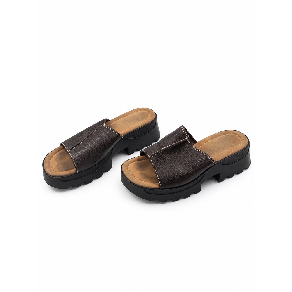 Montgomery Bay Club Vintage Brown Chunky Platform Slide Sandals Women's Size 7.5